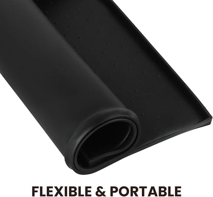 VIVAGLORY Dog Bowl Mat Grippymat Pet Food Mat, Waterproof Washable Nonslip Silicone for Pet & Cat, Food and Water Placemat with Lip & Raised Edges for Indoor Floor, L, Black