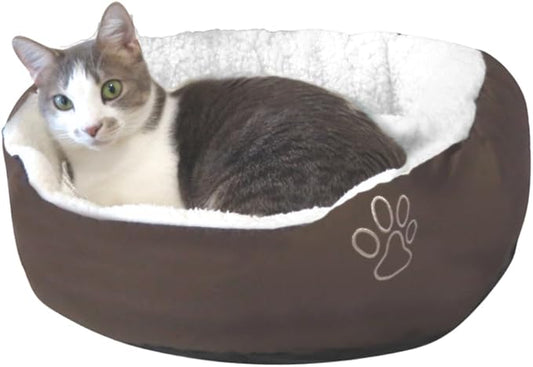 Evelots Calming Donut Cat Bed - Warm Pet Bed for Cats and Small Dogs - Anti-Anxiety Cozy Cuddler - Removable Soft Plush Cushion - Machine Washable - Non-Slip Bottom - Brown