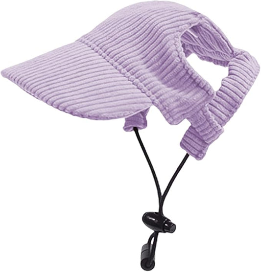 Dog Baseball Cap, Dog Cat Summer Beach Visor Hat with Ear Holes, Adjustable Puppy Sunbonnet Headdress (Purple, Large)
