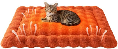 Cat Bed Mat, Soft Plush Faux Fur Kneading Pet Bed, Machine Washable Cat Sleeping Pad for Indoor Cats & Kittens, Non-Slip Fluffy Cat Rug for Couch Sofa Floor, 23x15 Inch Orange