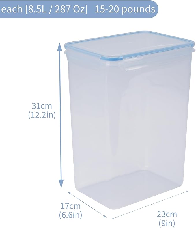 Geyecete 2 PC [8.5L/287 Oz] large food storage containers Extra Large dog Food Storage Containers with Airtight Lids Can hold 8 pound for each-Blue