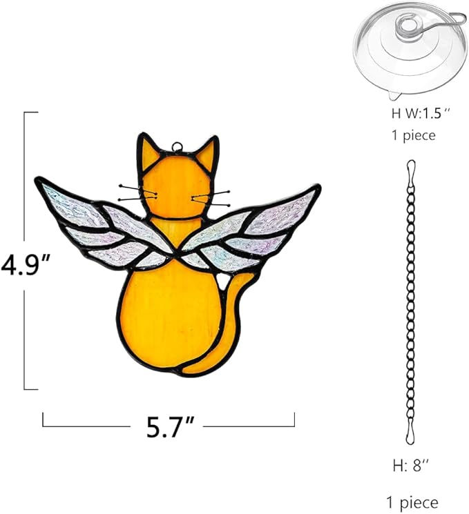 Orange Cat Memorial Gift Stained Glass Suncatcher,Angel Cat Decor Stained Glass Window Hangings,Loss of Cats Sympathy Gifts for Catss Lover,Pet Memorial Gifts for Women