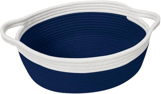 Woven Cotton Rope Gift Basket, Small Baskets for Gifts Empty, Cute Baby Nursery Basket, Pet Toy Storage Bin for Dog Cat, Decorative Wicker Home Organizer with Handles, 12"x 8"x 5", Blue