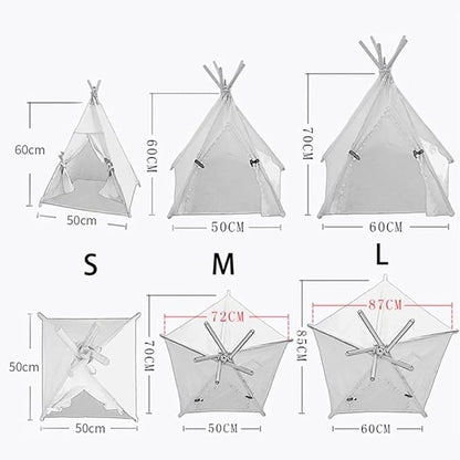 Stylish Pet Teepee Tent with Removable Cushion, Foldable Cat & Dog Tent House with Solid Wood Frame for Indoor Use (Multiple Patterns & Sizes)(D,L)