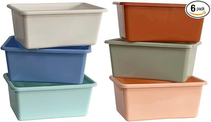 RAUVOLFIA 6 Pack Small Cubby Bin Storage Bins, Multi-Purpose Plastic Storage Bins Stackable Organizer Storage Cubbies for Home, Playroom, Classroom (Boho)
