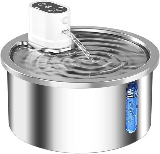 Stainless Steel Wireless Cat Water Fountain 3.2L/108oz Automatic Cat Water Dispenser 4000mAh Battery Operated Large Capacity Pet Water Fountains for Cats Dogs (Black Classic)