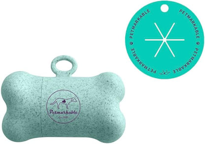 Complete Earth-Conscious Dog Waste Kit: Wheat Straw Waste Bag Dispenser with one corn starch 15-bag waste bag roll, Carabiner, Elastic Band for Secure Leash Attachment, Leak-Proof (Green)