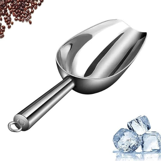 Set of 3 Ice Scoop, Plastic Kitchen Ice Scoop for Canisters or Ice Maker, Food Scoops for Canisters, Freezer, Flour, Dry Foods, Coffee Beans, Pop Corn, Pet Dog Cat Food (Stainless Steel-L)