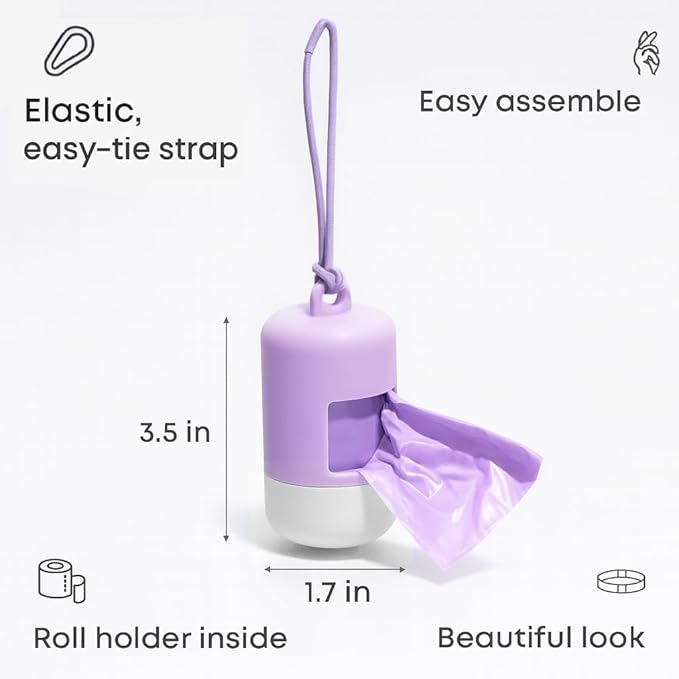 Dog Poop Bag Holder [2-Pack] | With 30 Extra-thick Dog Bags for Poop | Waste Bag Dispenser with Premium Soft-Touch Coating | Enlarged Dispense Opening, Stylish Color-Block Design (Lavender Cloud)