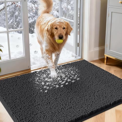 IM HOME Dog Door Mats for Muddy Paws, 30" X 20" Chenille Absorbent Doormat, Non Slip Heavy Dog Rugs for Muddy Paws, Soft Indoor Door Mat for Entryway, Mud Paw, Inside Floor, Dark Grey
