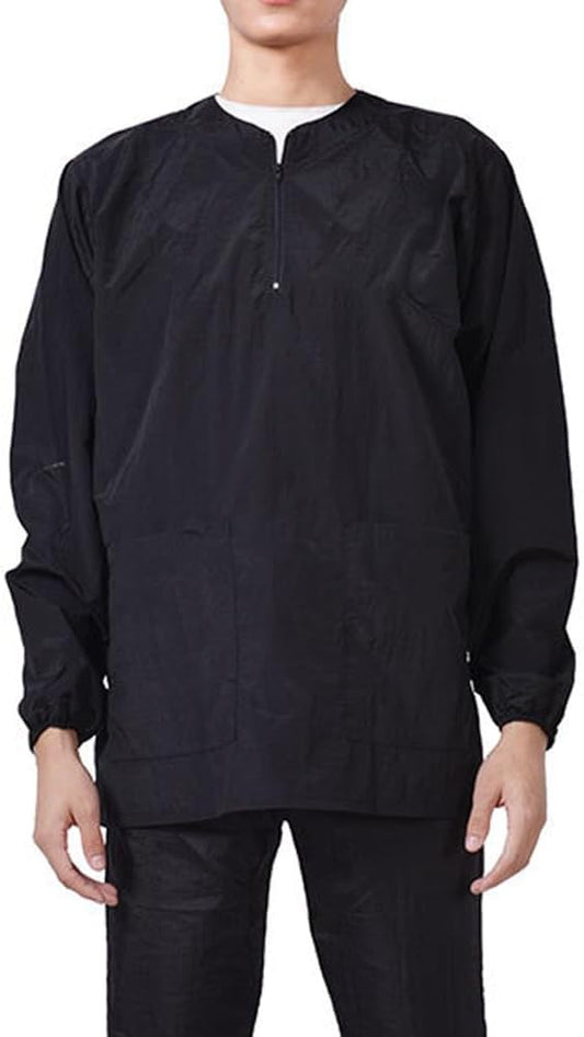 Dog Grooming Smock for Men Women, Anti-Static Smock for Pet Shop Dog Cat Grooming Bathing, Long Sleeves, Water Resistant and Hair Proof, (Solid Black XL)