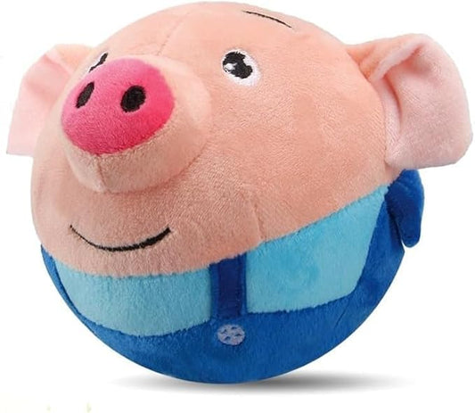 2026 New Interactive Dog Plush Toy - Rechargeable Squeaky Moving Ball with Talking Sound, Washable Cartoon Pig Design, Boredom & Anxiety Relief Pet Toy for Puppies Small Medium Dogs (Blue)