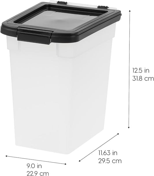IRIS USA Airtight Dog Food Storage Container, Up to 10 lbs Each, 2 Pack, for Dog Cat Bird and Other Pet Food Storage Bin, Keep Fresh, Translucent Body, BPA Free, Clear/Black