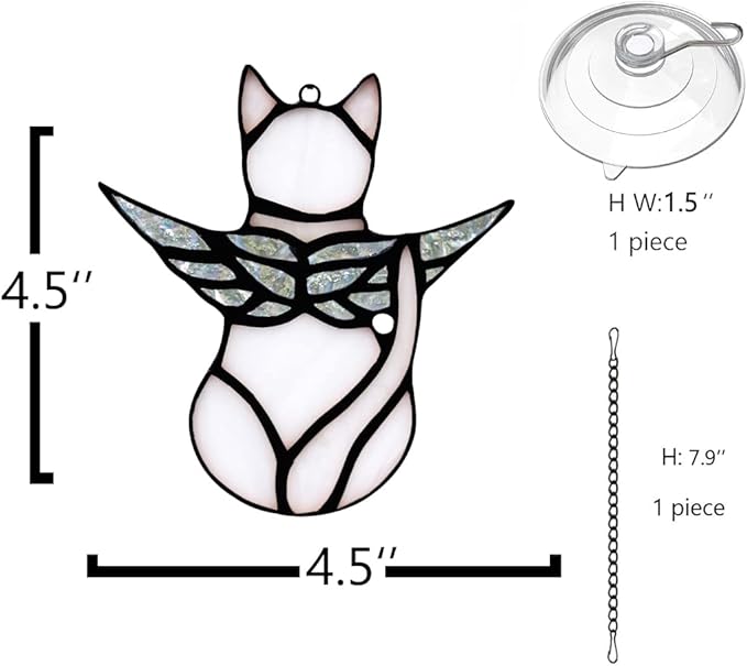 BOXCASA Angel Cat Memorial Gifts for Women,Stained Glass Window Hanging Decorations,Angel Wings White Cat Suncatcher Decor,Pet Memorial Sympathy Gifts Decoration
