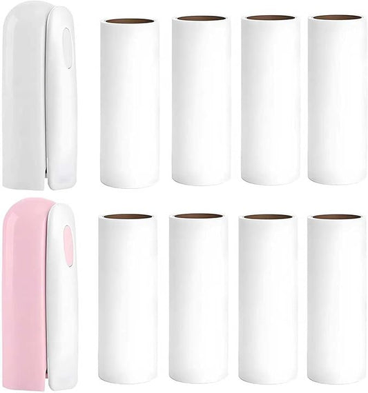 Mini Travel Lint Roller with 300 Sticky Sheets, Compact Portable Pet Hair Remover with Cover for Clothes, Travel, Small Foldable Lint Roller for Purse Car Bag Essentials (Pink and White)