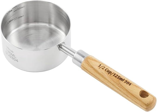 Stainless Steel Pet Food Scoop – Measuring Cup for Dogs & Cats, 304 Stainless Steel, with Precision Scale Markings (1/2Cup(125ml))