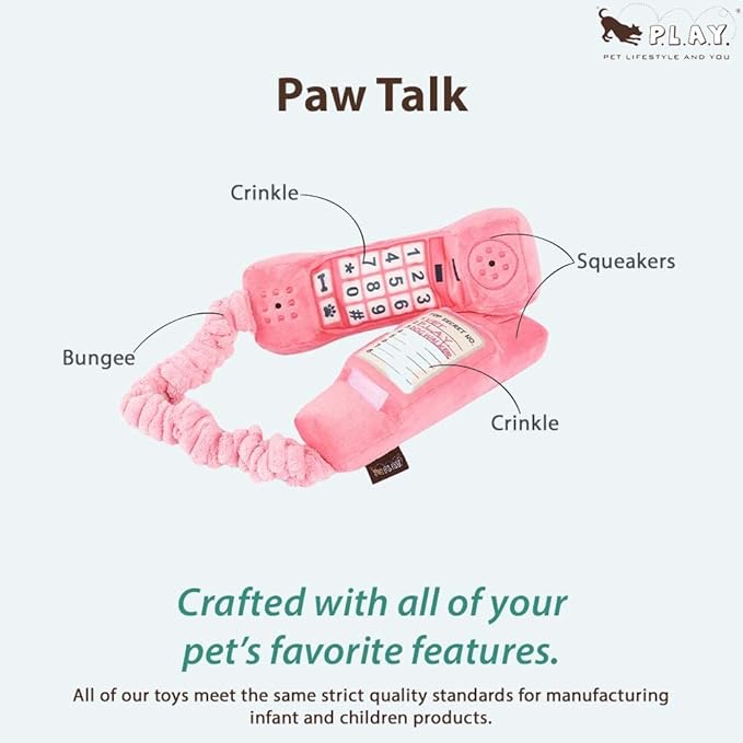 P.L.A.Y. Cute Plush Dog Toys - 1980s Classics Themed Durable Squeaker Chew Toy, Great for Puppies & Small, Medium, Large Dogs - Machine Washable, Recycled Materials (Paw Talk Pink Corded Telephone)