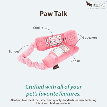 P.L.A.Y. Cute Plush Dog Toys - 1980s Classics Themed Durable Squeaker Chew Toy, Great for Puppies & Small, Medium, Large Dogs - Machine Washable, Recycled Materials (Paw Talk Pink Corded Telephone)