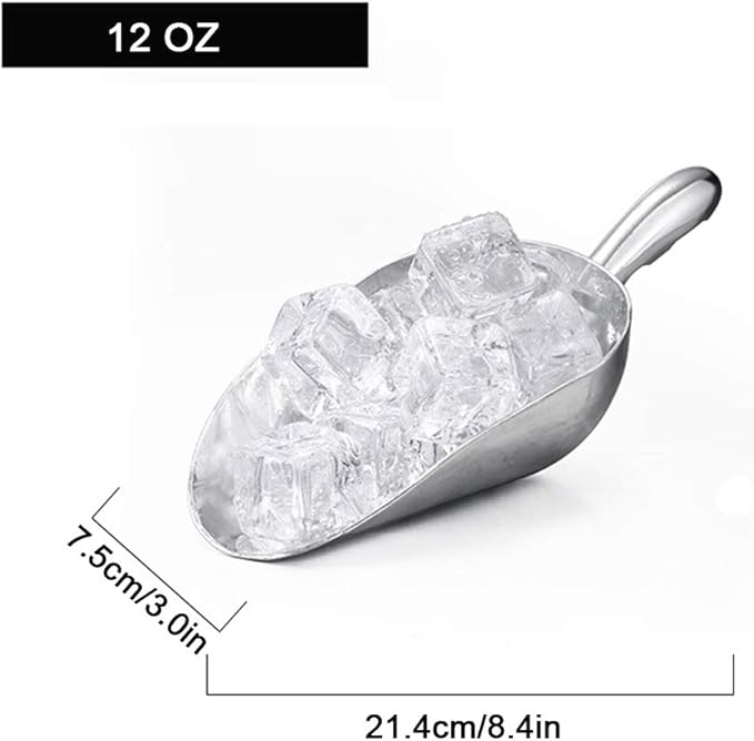 Ice Cube Endurance Scoop, Cast Aluminum Shovel Scoops Kitchen Utility Scoops Set Contoured Handle，Ideal for Ice Cube Coffee Bean Food Candy Flour Popcorn Rust Free (12oz Silver)