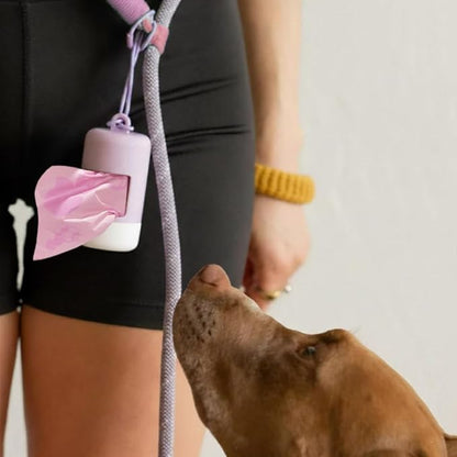 Dog Poop Bag Holder [2-Pack] | With 30 Extra-thick Dog Bags for Poop | Waste Bag Dispenser with Premium Soft-Touch Coating | Enlarged Dispense Opening, Stylish Color-Block Design (Lavender Cloud)