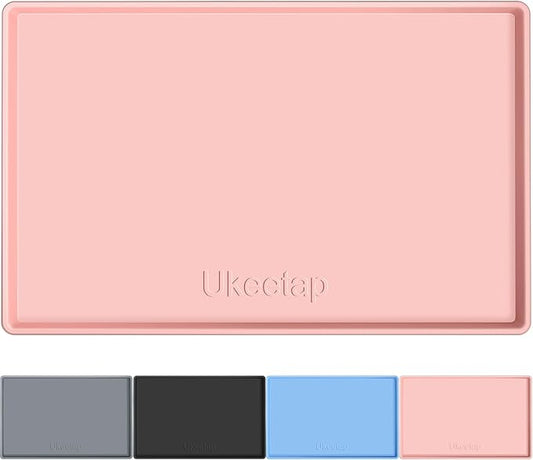 Extra Thick Silicone Mat Waterproof with Raised Edge 19” x 12”, BPA Free Non-Slip Dog & Cat Food Mat, Feeding Mat for Food and Water Bowls, Spill Proof Mat to Protect Floors, Pink