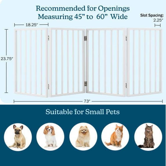 Indoor Pet Gate - 4-Panel Folding Dog Gate for Stairs or Doorways - 73x24-Inch Freestanding Pet Fence for Cats and Dogs by PETMAKER (White)