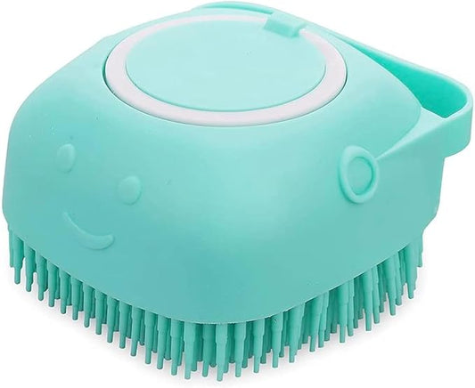 Pet Bath Massage Brush Puppy Dog Cat Grooming Soft soap Dispensing (Blue)