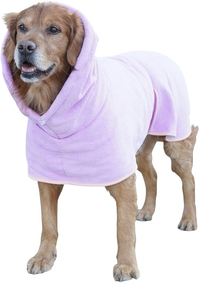 Dog Drying Coat with Hood, Adjustable Soft Wrap Bathrobe with Buckle, Super Absorbent Fast Drying Tower for Small, Medium, Large Dog Cats (Medium, Purple)