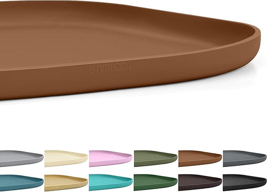 Small Silicone Pet Food Mat with Raised Edge for Food and Water Bowl, Square Dog Feeding Mats, Cat Food Trays for Floor Waterproof, Rubber Tray for Dogs and Cats, 12 x 12 x 0.7 Brown