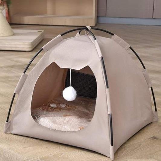 GLOBHARB Cat Tent, Cat Tent Bed, Tent for Cats, Cat Tent Bed for Indoor Cats, Tent for Cats Indoor, Mini Tent for Pets, Tiny Cat Tent, Cat House Tent, Tents for Cats, Mini Tent for Cats (Beige, L)
