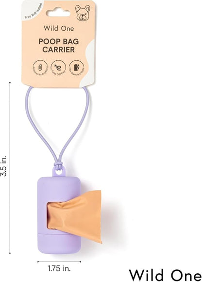 Wild One Dog Poop Bag Holder and Dispenser with Leash Attachment, Leak Proof, Easy Twist Top for Refills, Includes 1 Box Of Bags, Lilac