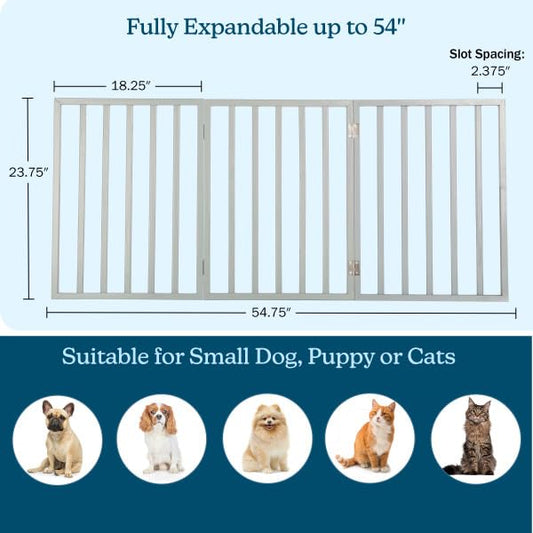 Indoor Pet Gate - 3-Panel Folding Dog Gate for Stairs or Doorways - 54x24-Inch Freestanding Pet Fence for Cats and Dogs by PETMAKER (Gray)