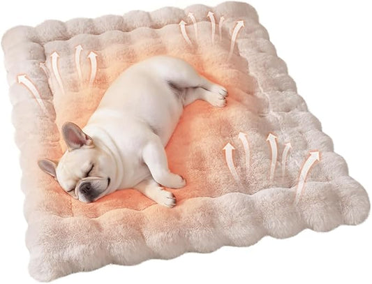 Cat & Dog Bed Mat, Soft Plush Faux Fur Kneading Pet Bed for 2 Cats or Small Dogs, Machine Washable Cat Sleeping Pad, Non-Slip Fluffy Pet Rug for Indoor Cats Kittens & Small Dogs, 27x20 In White
