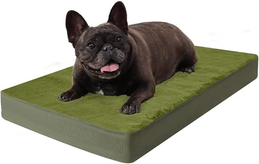 KSIIA Orthopedic Dog Bed Crate Waterproof Pet Mats for Medium Dogs Deluxe Plush Washable Pet Bed with Egg Crate Foam & Removable Cover, 29 x 18 Inch, Green