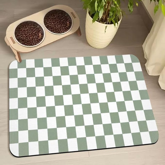 Dog Food Mats for Floors Waterproof, Pet Water Bowl Mats Pet Feeding Absorbent Placemats Plaid 16 * 24 inch