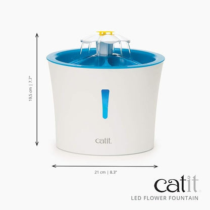 Catit LED Flower Fountain with Triple Action Filter, Cat Drinking Water Fountain, 3 L