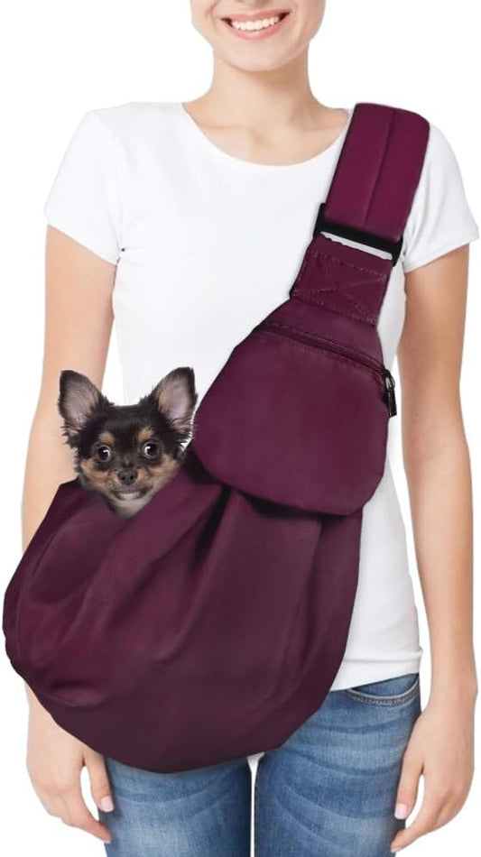 SlowTon Dog Carrier Sling - Thick Padded Shoulder Strap Adjustable Dog Carriers for Small Dogs, Puppy Carrier Purse for Pet Cat with Front Zipper Pocket Safety Belt Machine Washable, WR, M