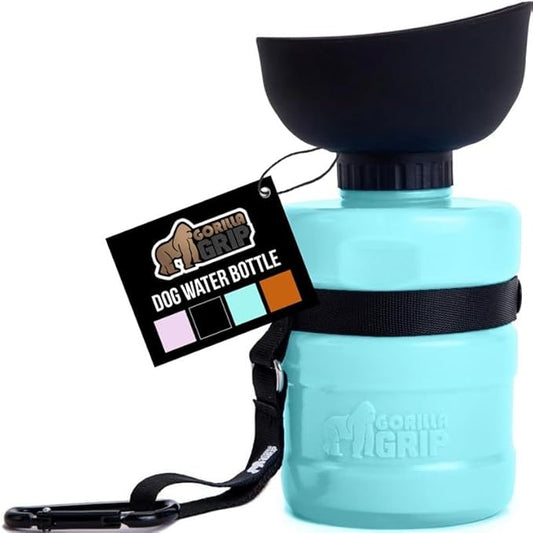 GORILLA GRIP Dog Water Bottle, Portable Water Bowl Dispenser for Dogs, 16 oz Leak Proof Pet Travel Squeeze Bottles Food Grade Silicone, Pet Stocking to Go Puppy Essentials, Turquoise