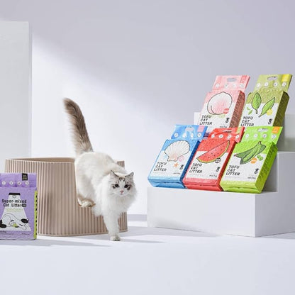 Michu Tofu Cat Litter Natural Clumping Tofu Cat Litter 5.5lb/88oz 5 Scents (Peach + Mixed, 2 Pack)