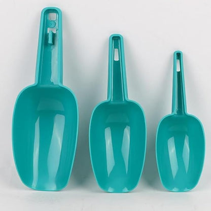 Set of 3 Ice Scoop, Plastic Kitchen Ice Scoop for Canisters or Ice Maker, Food Scoops for Canisters, Freezer, Flour, Dry Foods, Coffee Beans, Pop Corn, Pet Dog Cat Food (Blue)