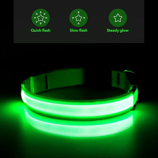 LED Dog Collar, USB Rechargeable Light Up Dog Collars, Adjustable Glow Collars for Dogs, Reusable Safety Dog Collar for Small, Medium, Large Dogs (Green, Small)