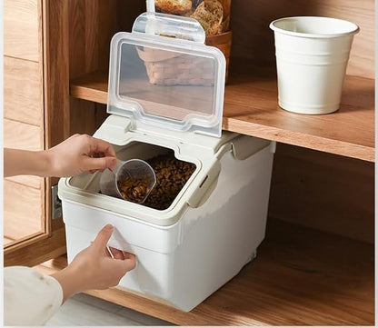 AnRui Airtight Rice Storage Container 30LBS, Large Flour Storage Containers BPA Free Kitchen Pantry Food Storage Bin Sugar Snack Cereal Grain Organizer Box with Wheel, Scoop, 4Pack, Grey