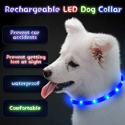 Weewooday 3 Pcs Dog Collar USB Rechargeable LED Light up Dog Collar Flash Waterproof Pet Necklace Pet Lights for Night Walking Adjustable Safety Necklace for Large Medium Small Puppy(3 Colors)