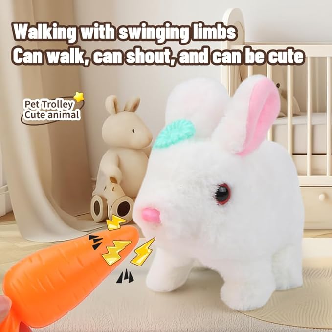 Bunny Toys for Kids Girls, Lager Size Interactive Plush Rabbit Pet Stroller Toy, Electronic Bunny Can Walk Bark, Pretend Play Baby Doll Stroller, Pet Toy Stroller（7.67 * 11.11 * 20.07inch）