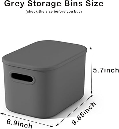 6 Pack Grey Storage Bins with Lids Stackable Storage Container for Organizing, Storage Boxes with Handle for Shelves, Cute Organizer Bins for Craft, Snacks, 9.85x6.9x5.7 inch
