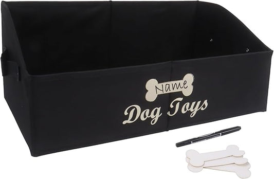 Large Dog Toy Basket Collapsible Dogs Toy Box Fabric Trapezoid Dog Toys Bin Storage for organizing pet Toys/Blankets/leashes/Rope Toys/Clothing-Can be Personalized-Black
