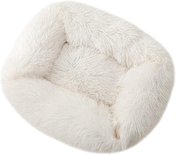 La La Pet® Donut Dog Cat Bed Cozy Cave Pet Bed Burrow Dog Bed Calming Cuddler Self-Warming Pet Bed Soft Plush Pet Cushion Improved Sleep for Cats Small Medium Dogs White M