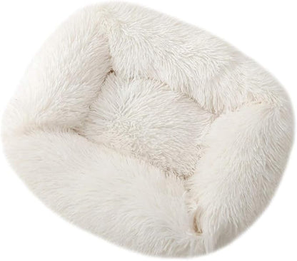 La La Pet® Donut Dog Cat Bed Cozy Cave Pet Bed Burrow Dog Bed Calming Cuddler Self-Warming Pet Bed Soft Plush Pet Cushion Improved Sleep for Cats Small Medium Dogs White M