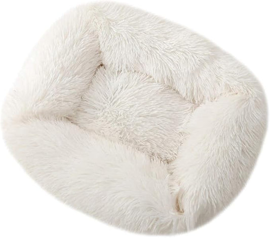La La Pet® Donut Dog Cat Bed Cozy Cave Pet Bed Burrow Dog Bed Calming Cuddler Self-Warming Pet Bed Soft Plush Pet Cushion Improved Sleep for Cats Small Medium Dogs White M