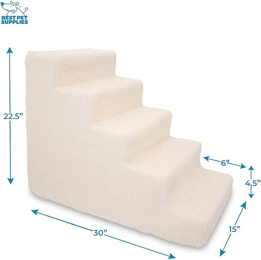 Best Pet Supplies Dog Stairs & Steps - Foam Steps for Small Dogs & Cats, Non-Slip Indoor Balanced Pet Step Support, Dog Ramp, No Assembly, Lambswool, 5-Step (22.5-inch Height)
